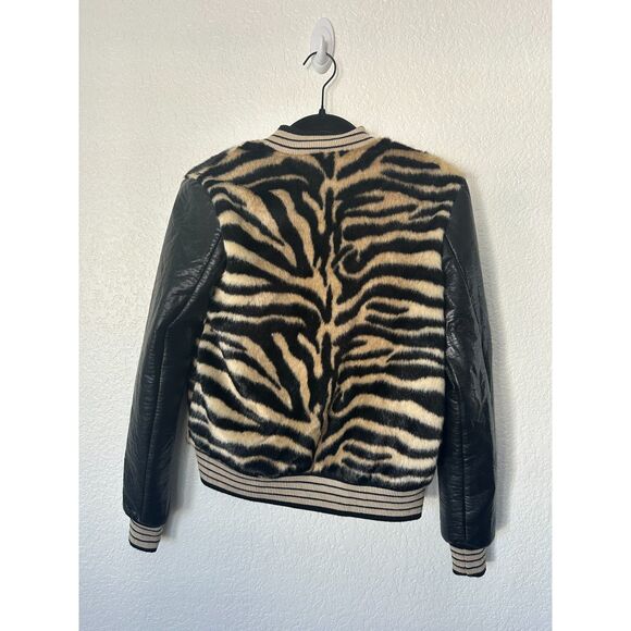 Mother Baseball Faux Fur Snap Jacket Tiger Print Varsity Faux Leather Size XS - Picture 5 of 11